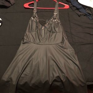 Killstar size large black studded pleather skater dress